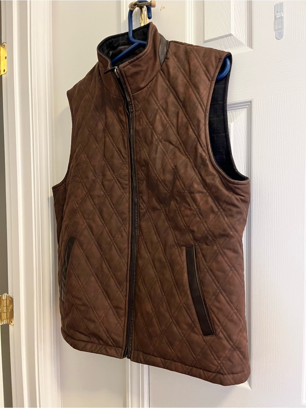 Johnston & Murphy Reversible Quilted Vest Brown Plaid Men’s Large - Picture 2 of 10